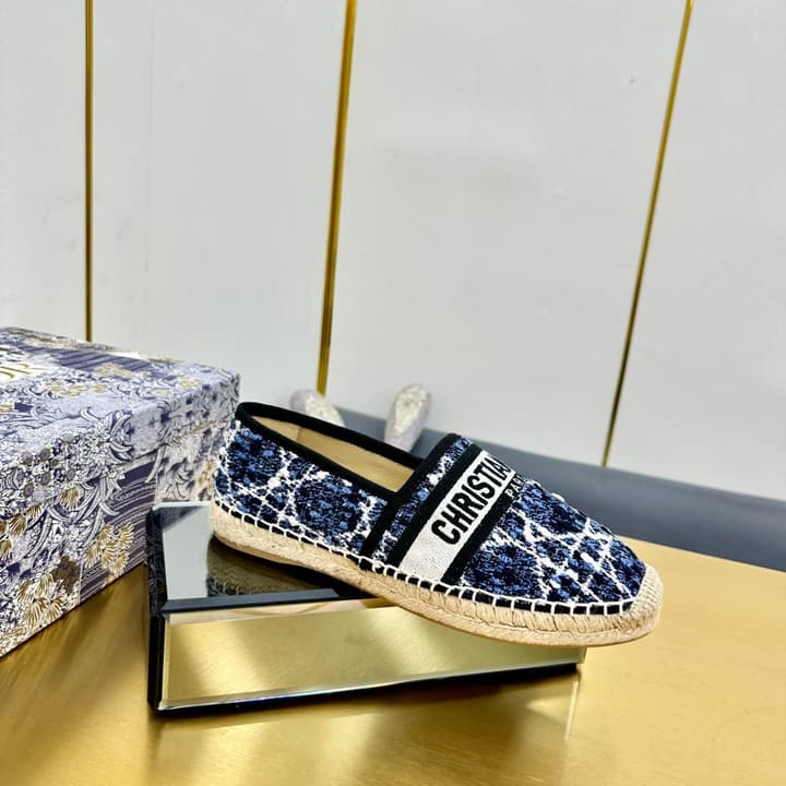 Dior Granville Embroidered Espadrille Flats in Beige/brown Oblique Pattern