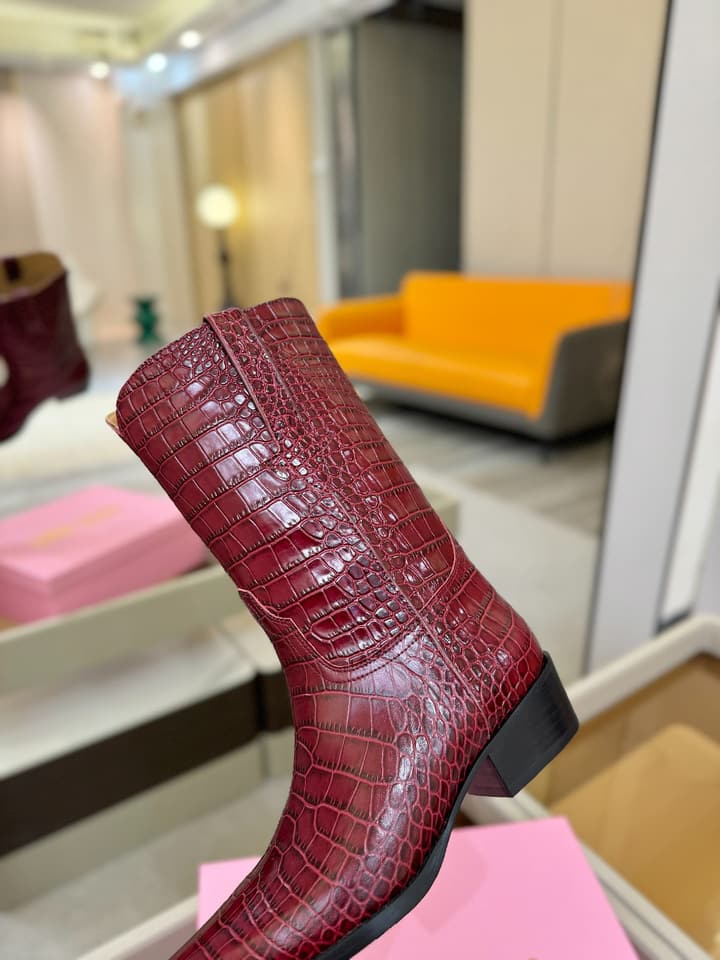 Paris Texas Crocodile Embossed Western Ankle Boots in Chocolate Croc