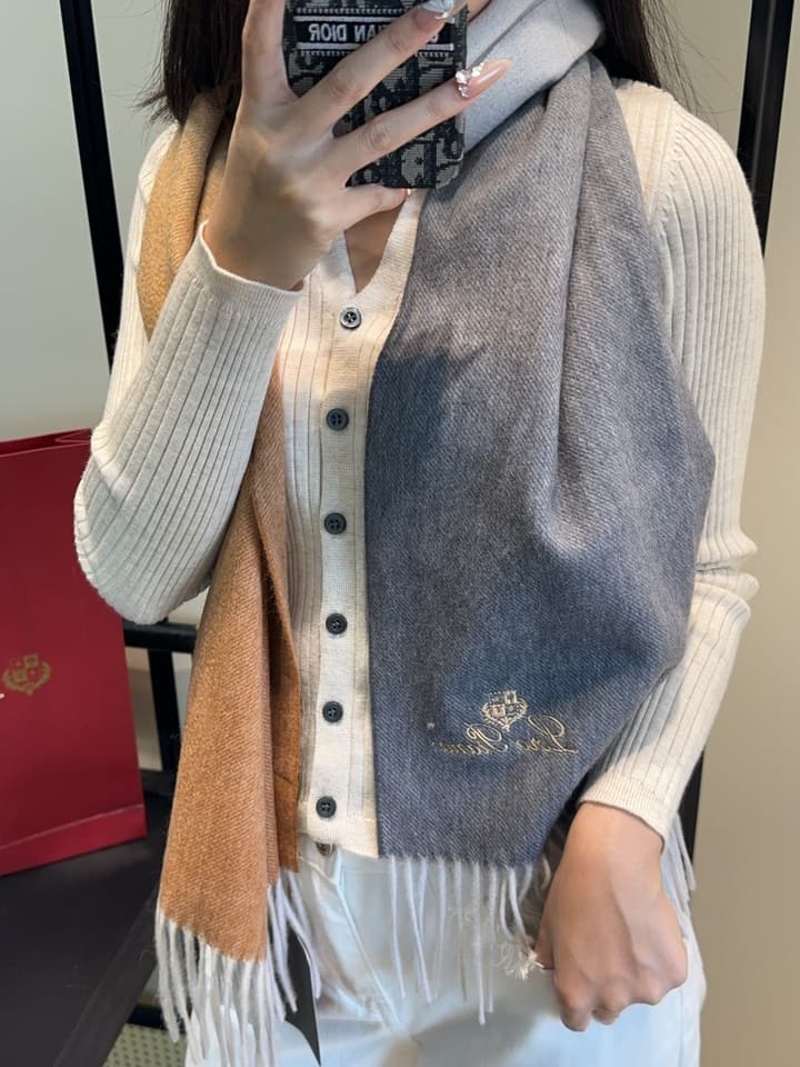 Loro Piana Plaid Wool Scarf in Beige/dusty Blue