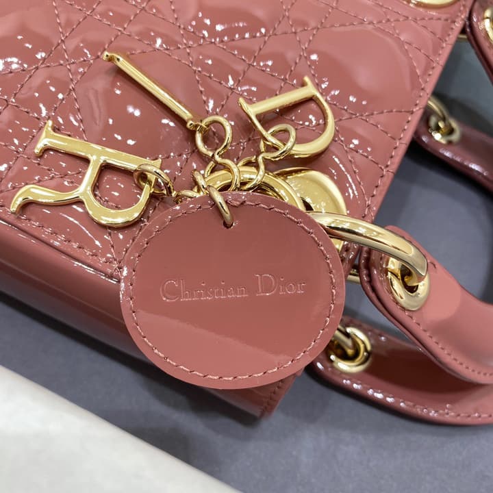 Dior Lady Dior Mini Patent Crossbody Bag in Cherry Red Patent