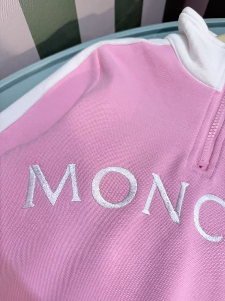 Moncler Kids Stand Collar Embroidered Tracksuit Set – 2025SS – Kids Collection in Light Pink With White Stripes