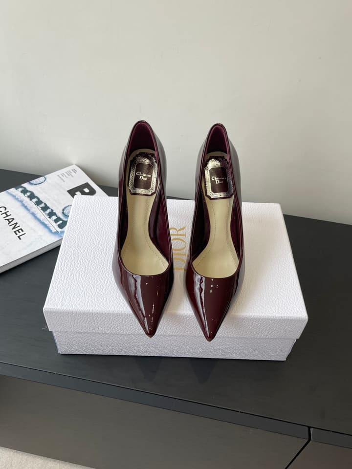Dior Pointed High-Heel Pumps – 25SS Spring/Summer Collection in Patent Burgundy