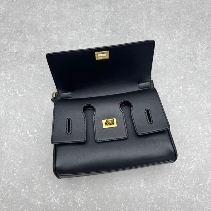 Balenciaga Bel Air Flap Small Shoulder Bag in Classic Black Leather