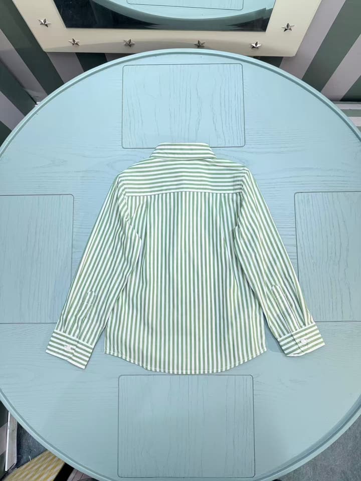 Ralph Lauren Classic Embroidered Logo Shirt – Kids Collection – 2025SS in White And Sage Green Stripe