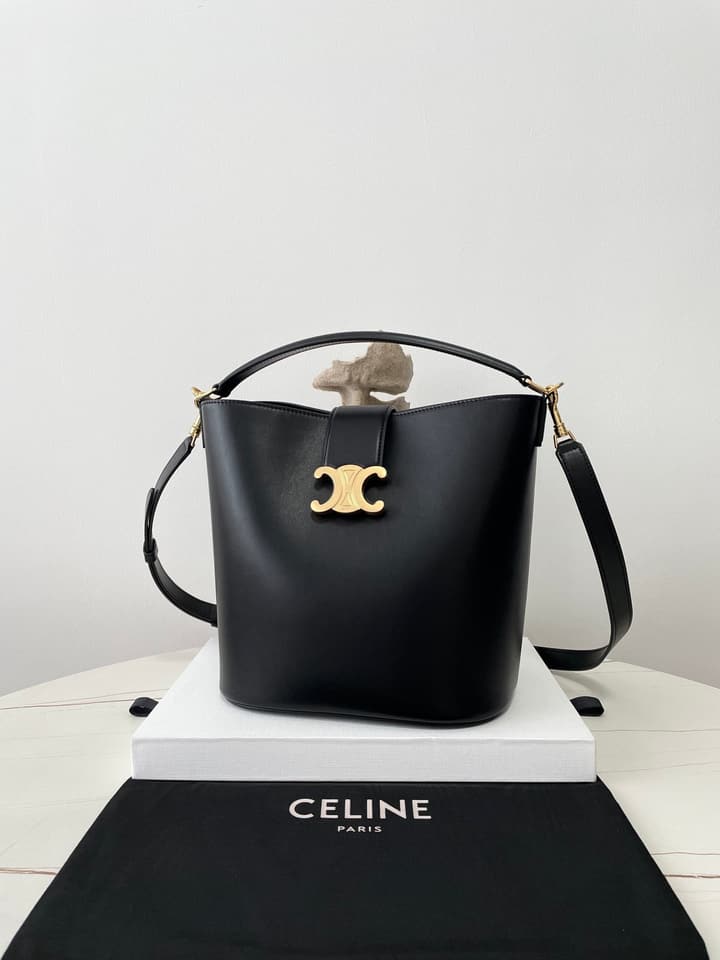 Celine Louise Triomphe Bucket Bag in Black