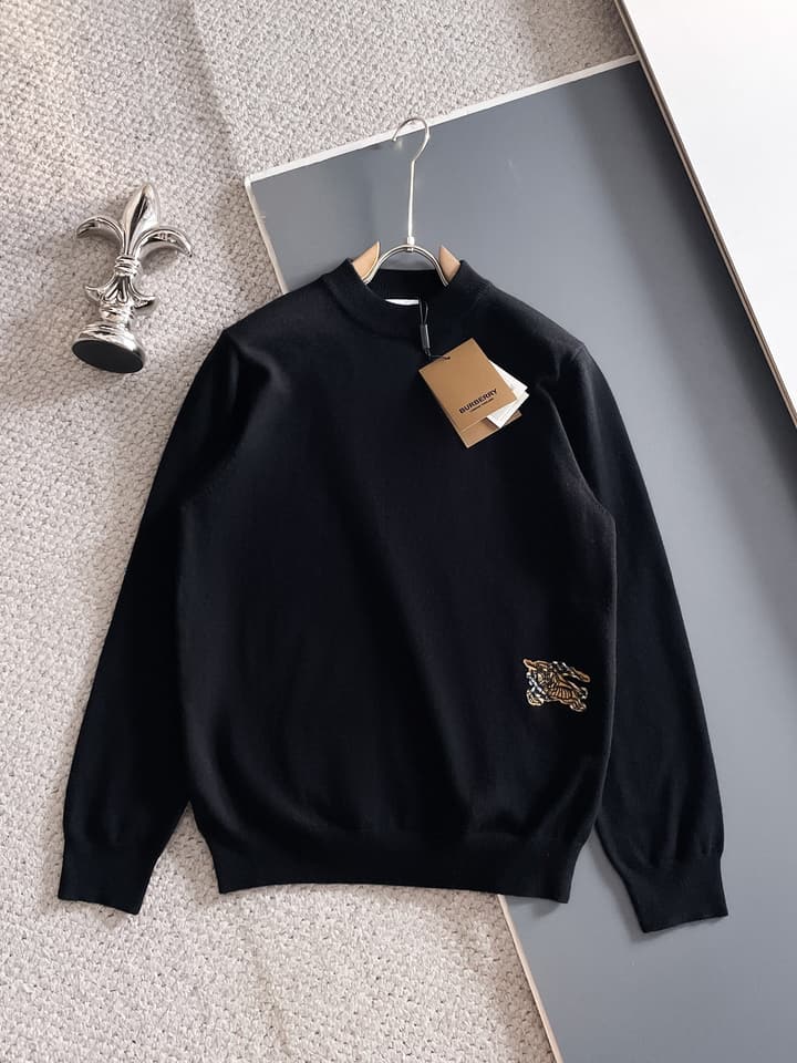 Burberry Half-Zip Wool Blend Sweater in Black Logo