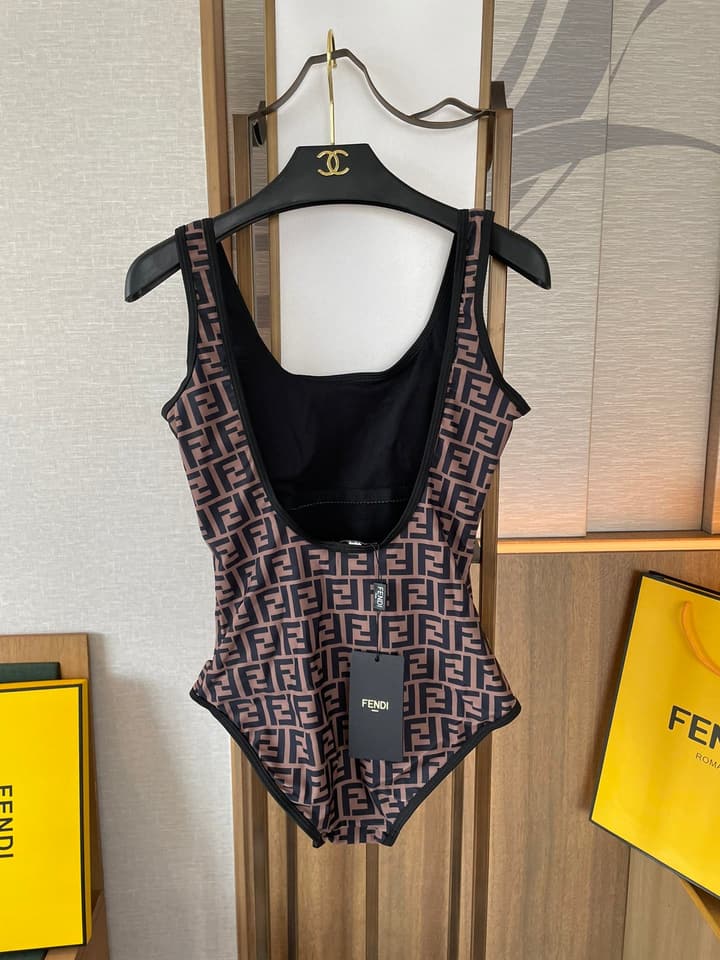 Fendi Versatile Backless One-Piece Swimsuit in Black Halter Plunge