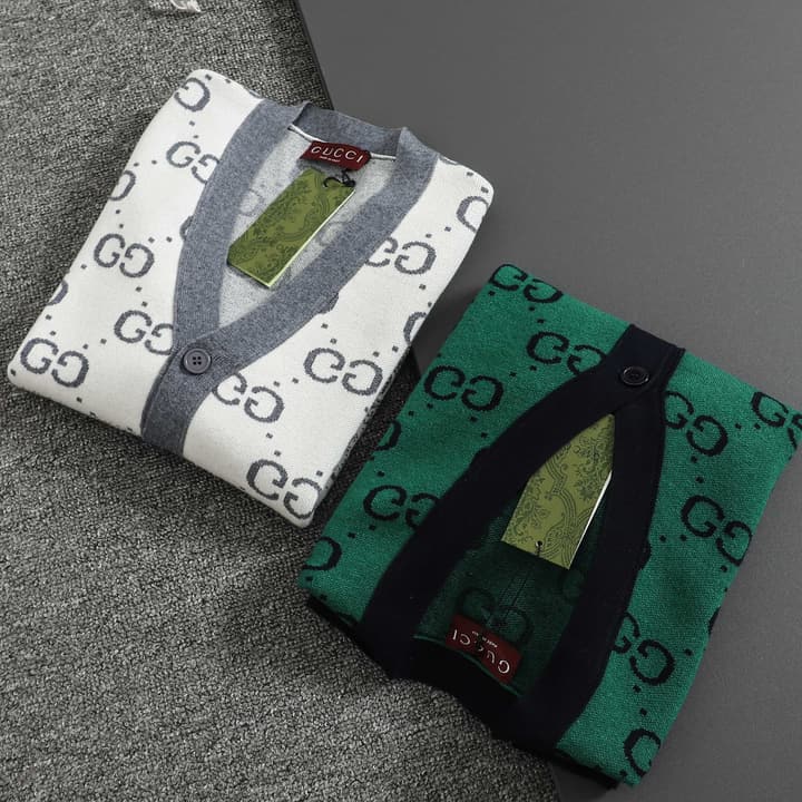 Gucci Classic Jacquard Double G Cardigan in Green Monogram Cardigan