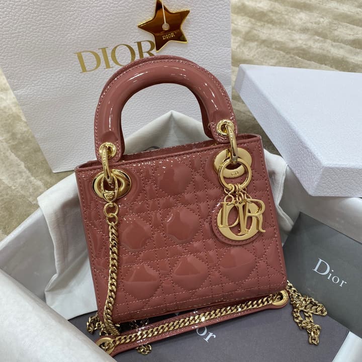 Dior Lady Dior Mini Patent Crossbody Bag in Cherry Red Patent