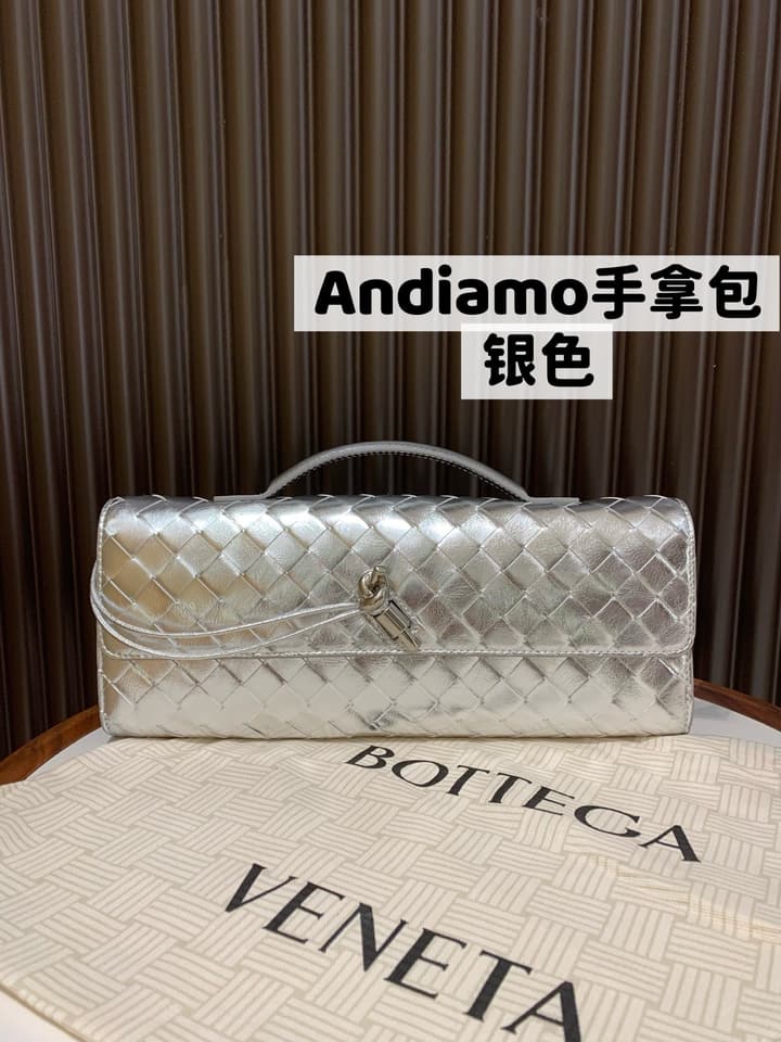 Bottega Veneta Andiamo Clutch Bag in Black Intrecciato