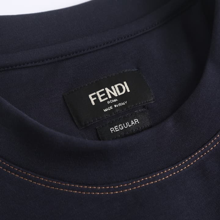 Fendi Leather Patch Short-Sleeve T-Shirt in Navy Blue