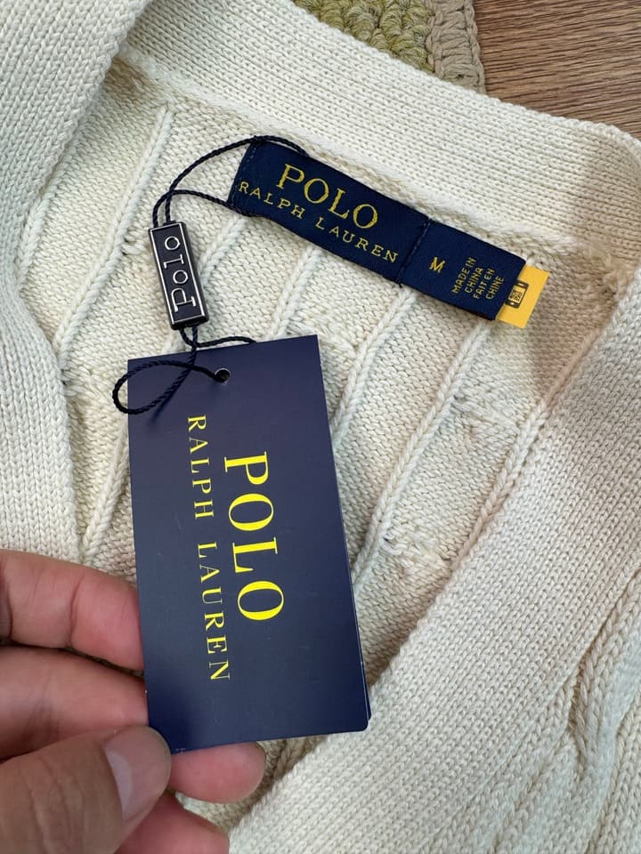 Ralph Lauren Polo V-Neck Cable Knit Cardigan in Grey