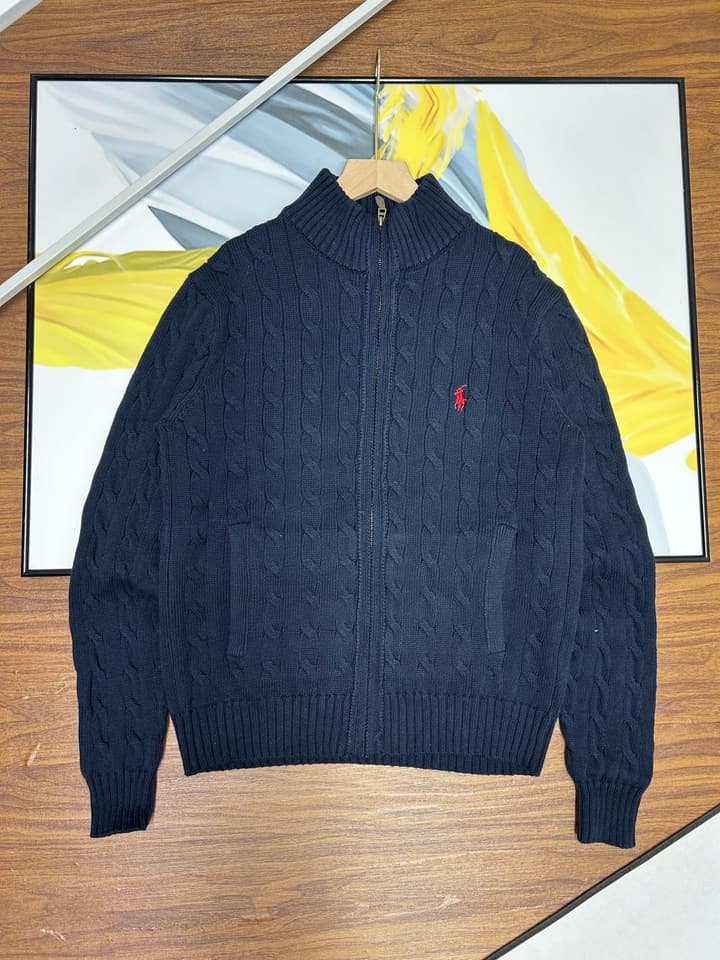 Ralph Lauren Unisex Cable Knit Zip Cardigan in Apricot