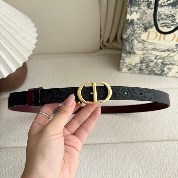 Dior Reversible Calfskin CD Buckle Belt in Black/burgundy With Gold Hardware