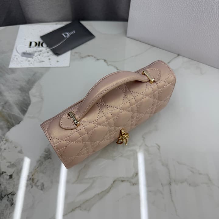 Dior Lady Dior Pearlescent Lambskin Pearl Clutch Bag in Light Nude Beige