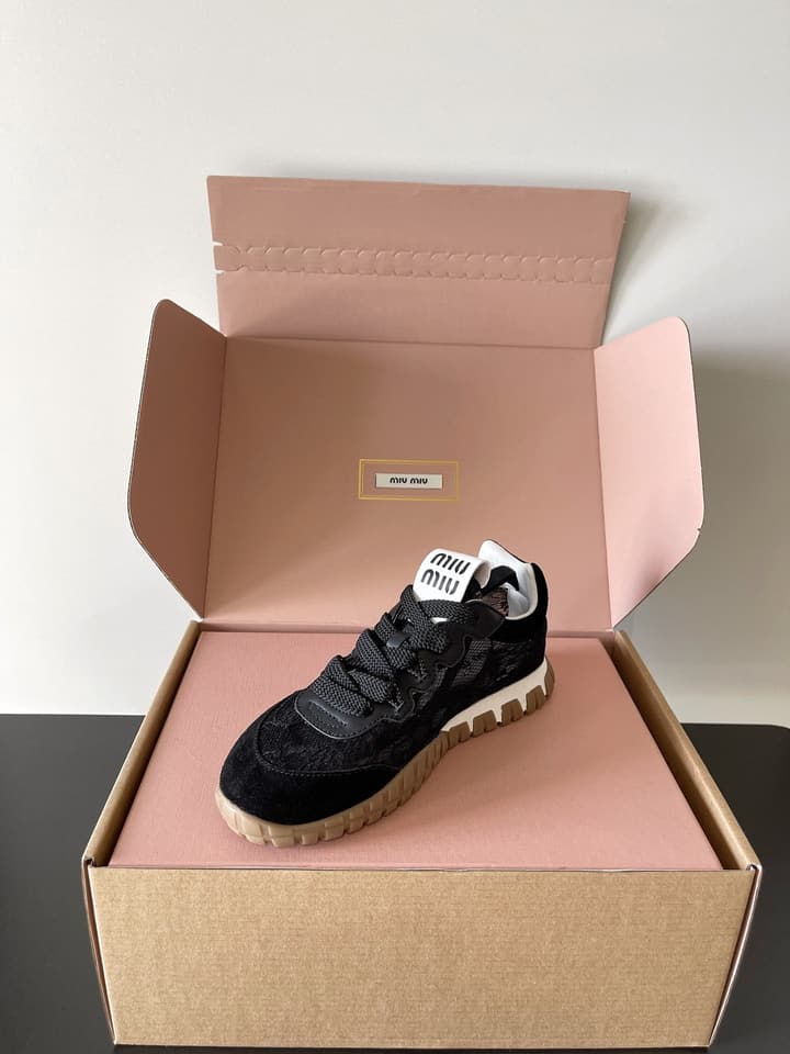 Miu Miu Latest Lace Retro Mary Jane Sneakers in Black