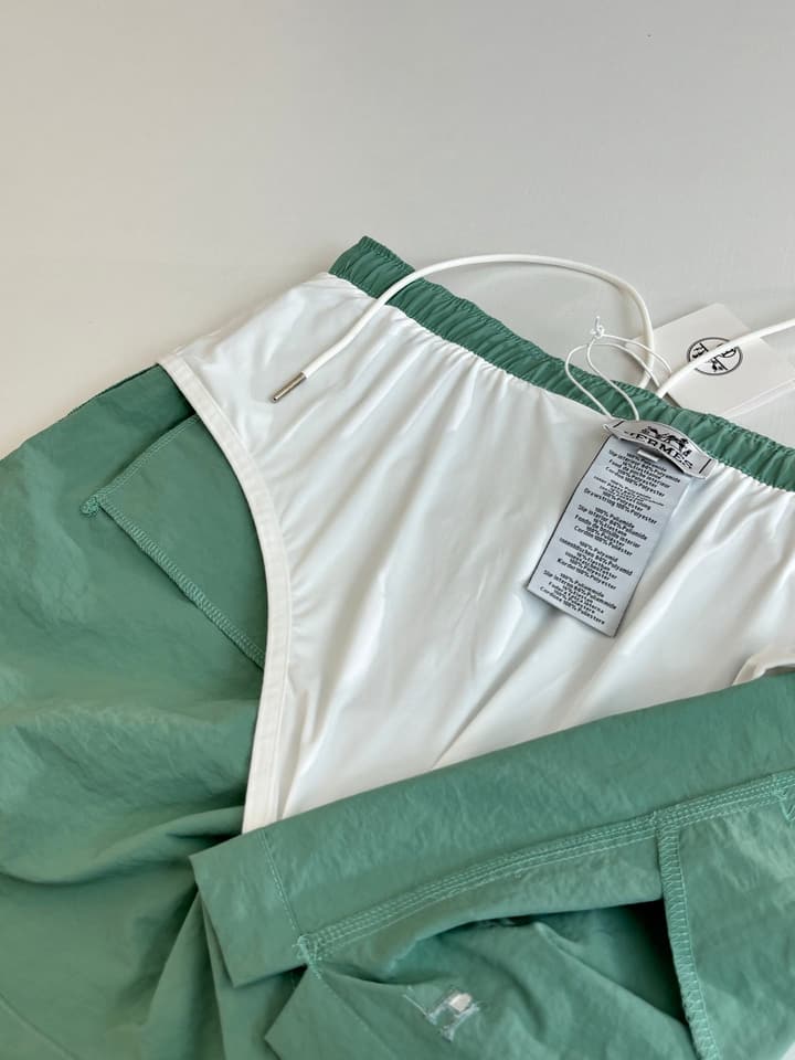 Hermès Embroidered Quick-Dry Beach Shorts in Mint Green