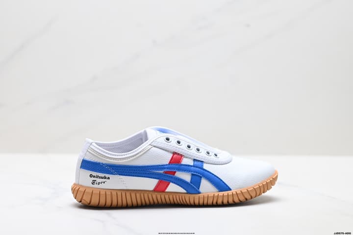 Onitsuka Tiger TSUNAHIKI Slip-On Casual Sneakers in Cream With Navy Stripes