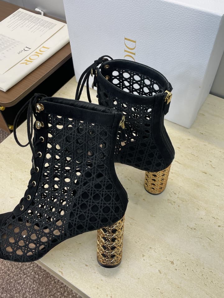 Dior D-Lcon Embroidered Ankle Boots – 2025FW in Black Mesh High Heel (9cm)