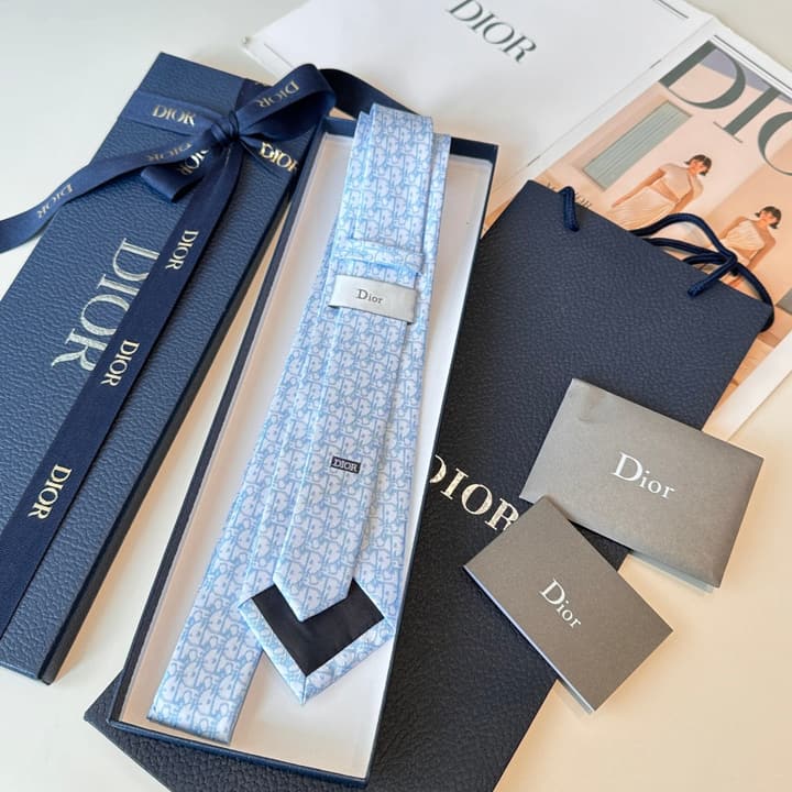 Dior Blue Oblique Pixel Silk Tie in Coffee
