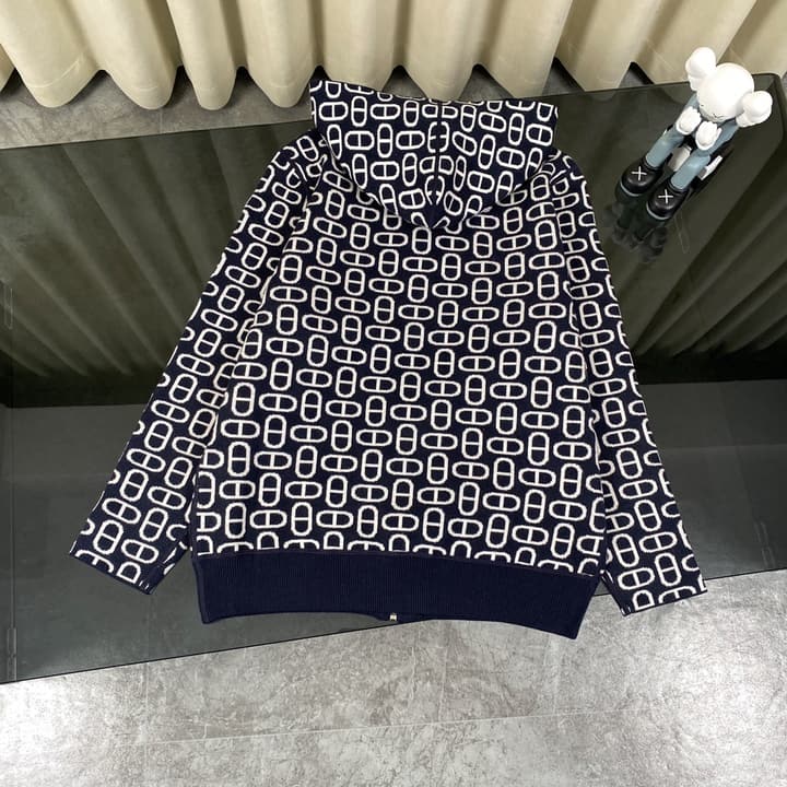 Hermès Classic Jacquard Cashmere Hooded Cardigan in Dark Jacquard Pattern