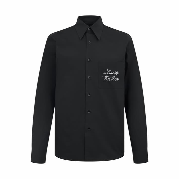 Louis Vuitton Beaded Signature Silk Blend Shirt in Matte Black With Beaded Logo
