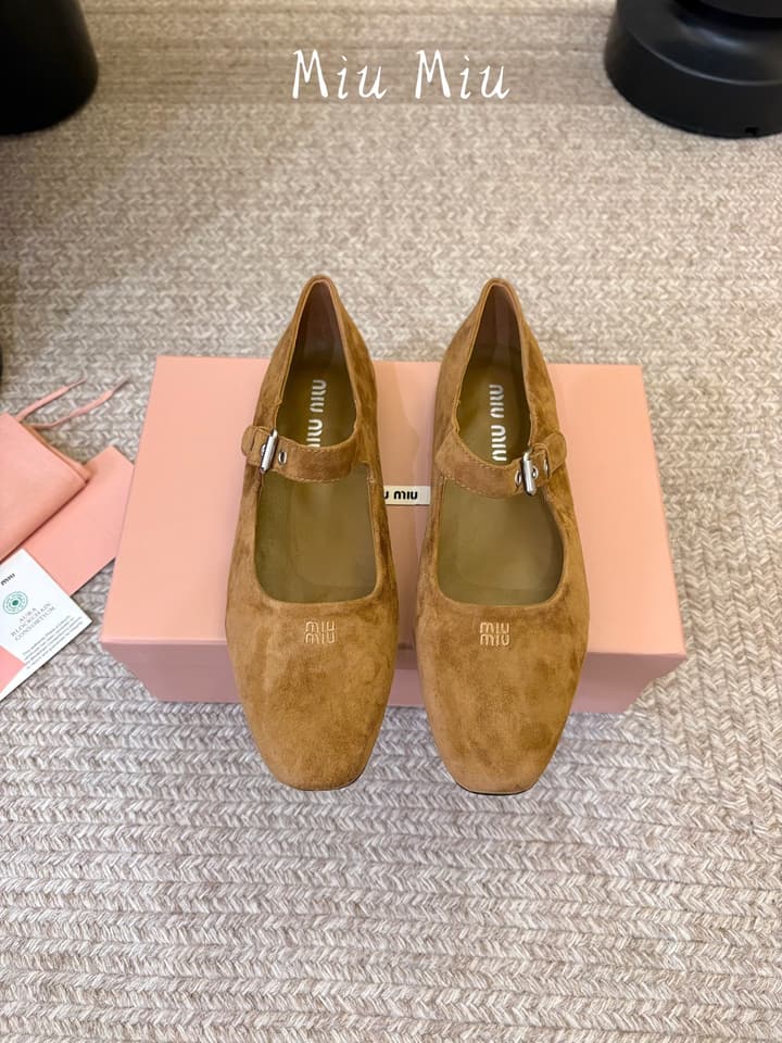 Miu Miu Suede Bow Mary Jane Flats