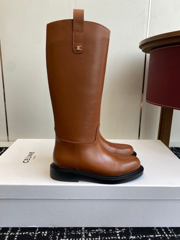 Celine Triomphe Equestrian Ankle Boots – 2025FW in Waxed Black Leather