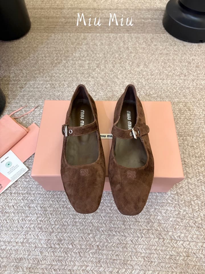 Miu Miu Suede Bow Mary Jane Flats