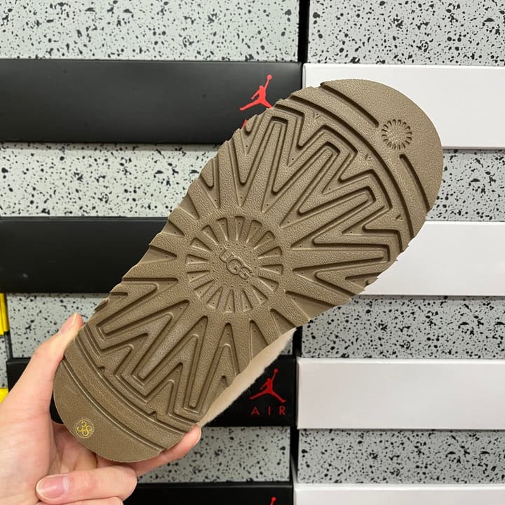 UGG Thick-Soled Low-Cut Fur Snow Boots in Olive Suede Patterned Trim