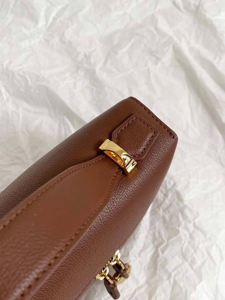 Loro Piana L23 Textured Shoulder Bag in Brown/Red