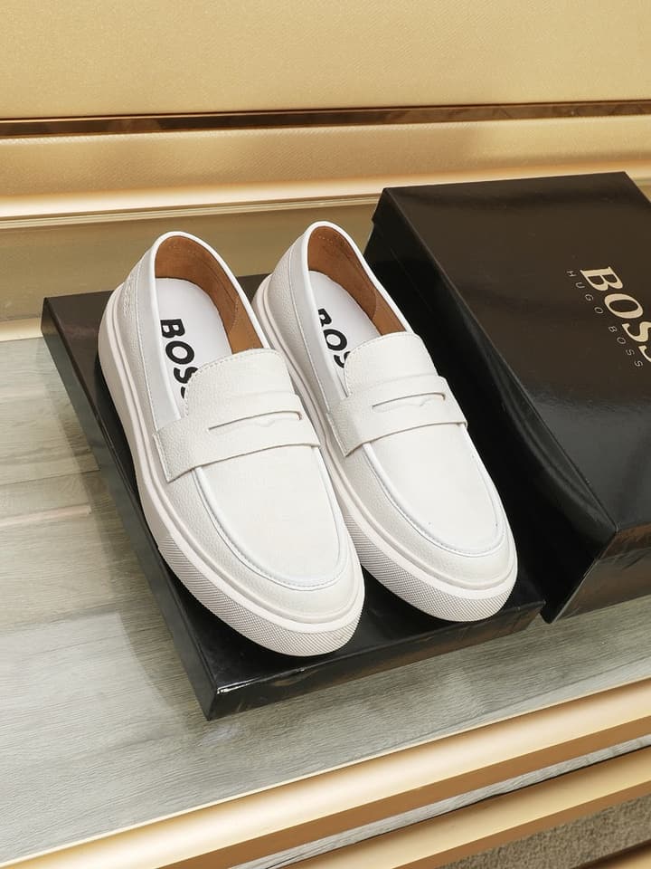 Boss Men's Luxury Leather Slip-On Loafers in Black Smooth Leather