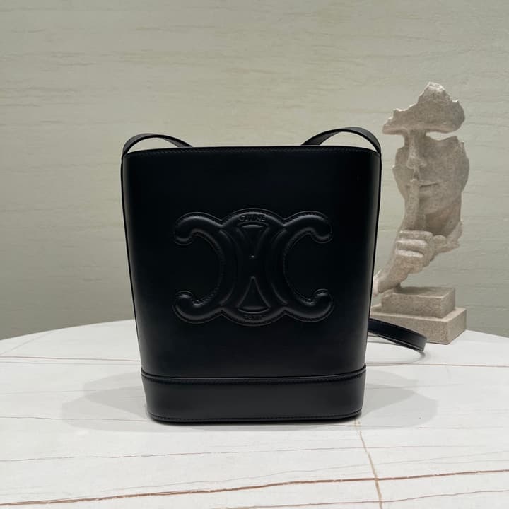 Celine Cuir Triomphe Calfskin Bucket Bag in Black