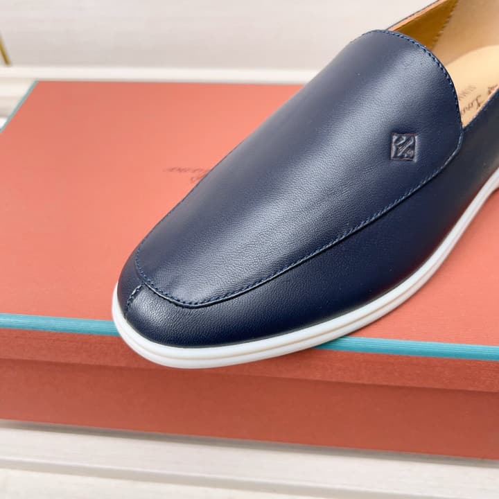 Loro Piana Classic Nappa Moccasins in Dark Blue Loafer Close-up