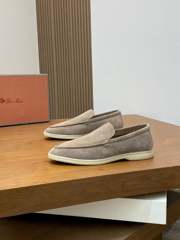 Loro Piana Unisex Suede Leather Loafers in Cream Suede