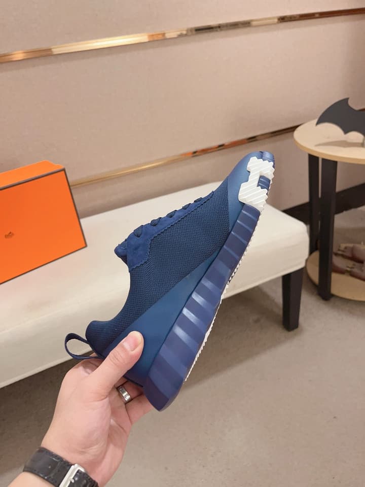 Hermès Men's Classic Driving Shoes in Charcoal With Blue Sole