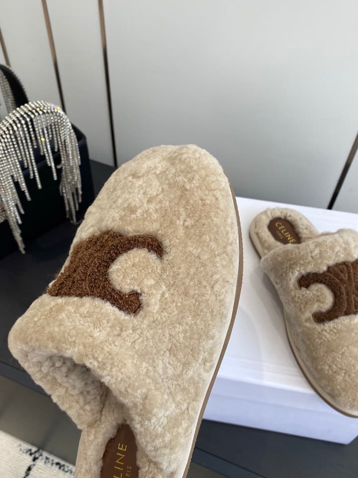 Celine Triomphe Wool Slippers – Autumn/Winter Collection in Beige