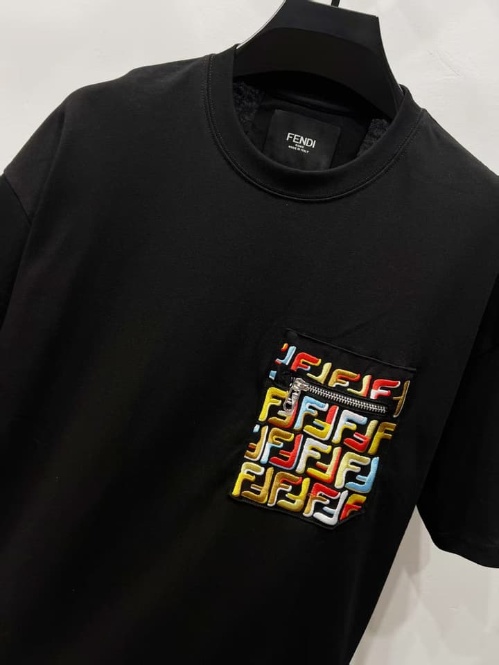 Fendi Embroidered Zipper Pocket T-Shirt – 2025SS in Black