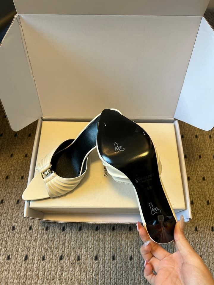 Saint Laurent Ruched Leather Mules – 26SS in Beige