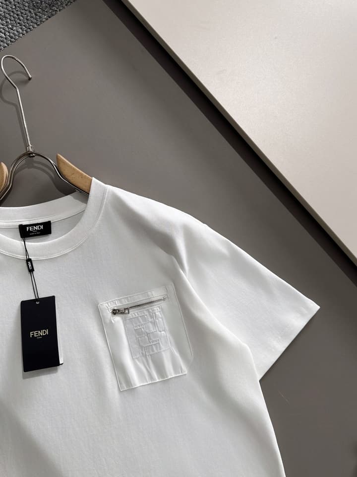 Fendi Flocked Double F Logo Zipper Pocket T-Shirt – 2025SS in Black