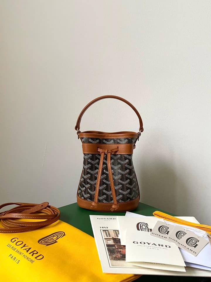 Goyard Petit Flot Mini Bucket Bag in Black/brown Goyardine