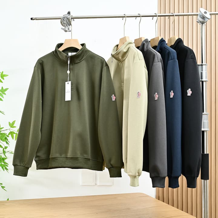 Moncler Men's Half-Zip Stand Collar Sweatshirt – 2025 Spring Collection in Grey