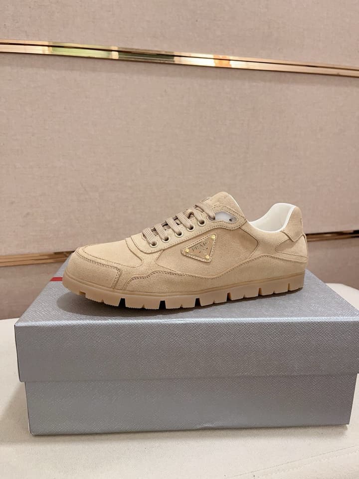 Prada Men's Air Cushion Sneakers in Beige Suede