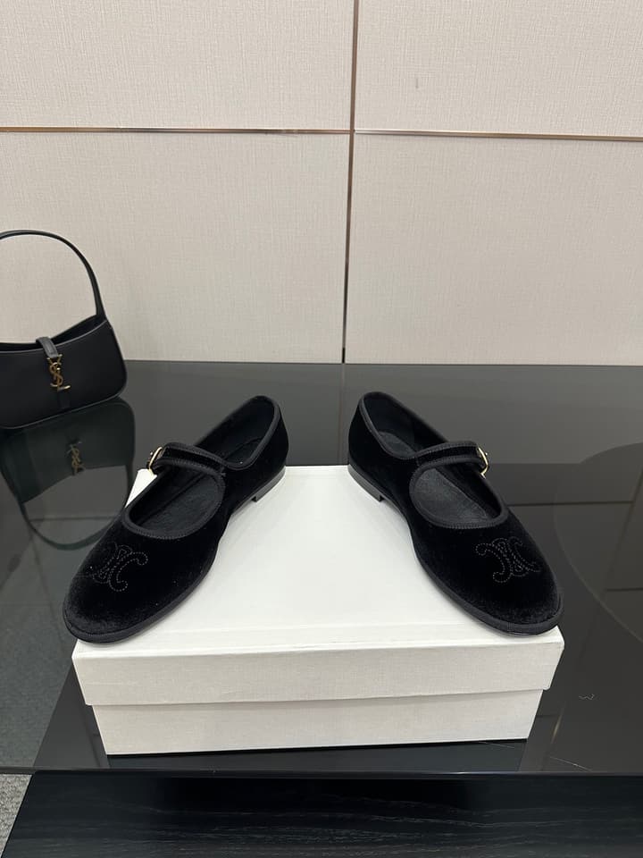 Celine Velvet Mary Jane Flats – 25 Collection in Black Velvet