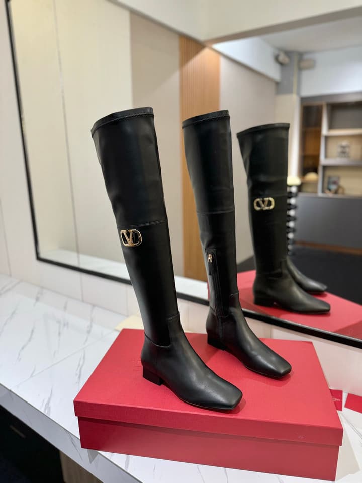 Valentino Garavani VLogo Type Leather Over-the-Knee Boots