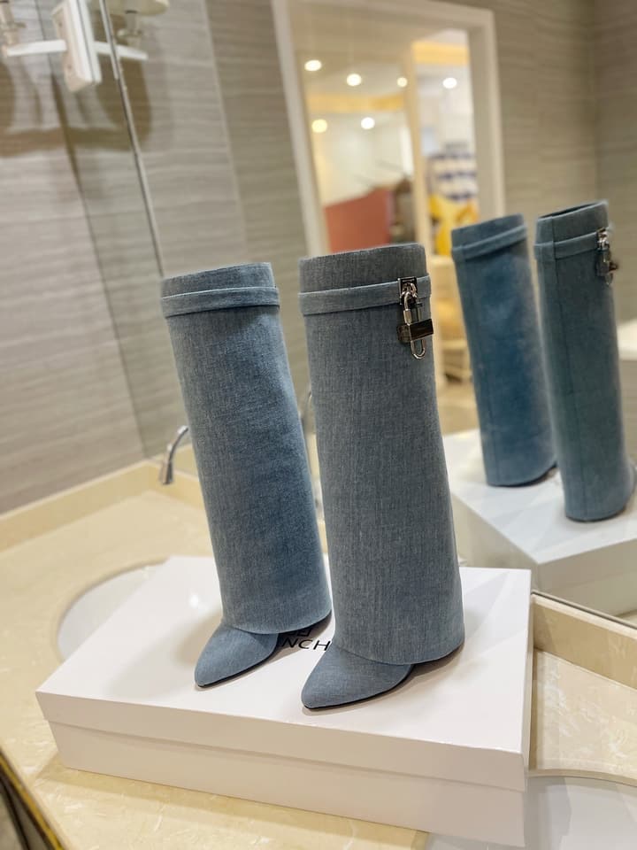 Givenchy Washed Denim Lock Knee-High Boots – 2023SS