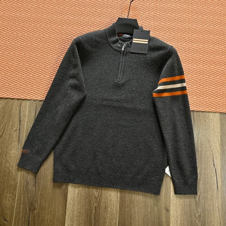 Zegna Men's Half-Zip Stand-Collar Sweater – 25FW in Camel Taupe