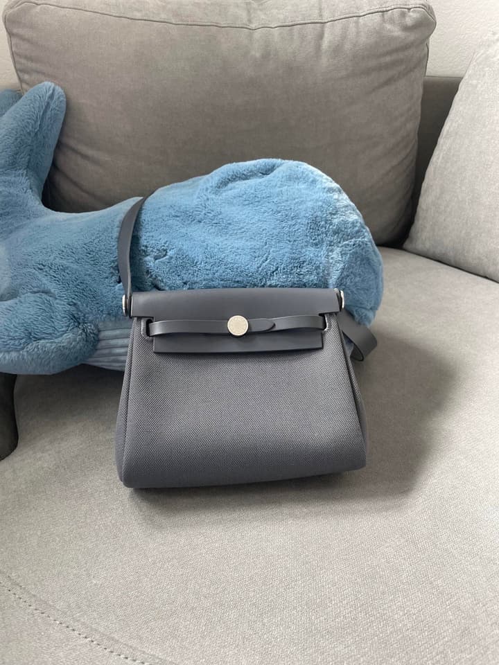 Hermès Herbag 20 Slate Grey Canvas Bag