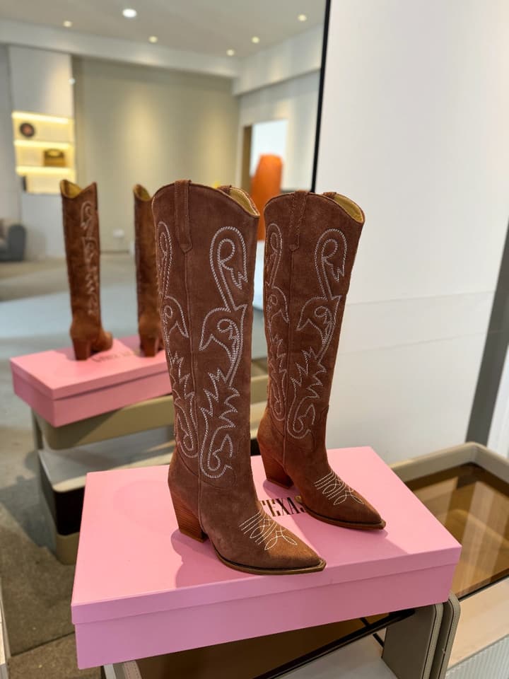 Paris Texas Embroidered Knee-High Boots in Black With Tone-on-tone Embroidery