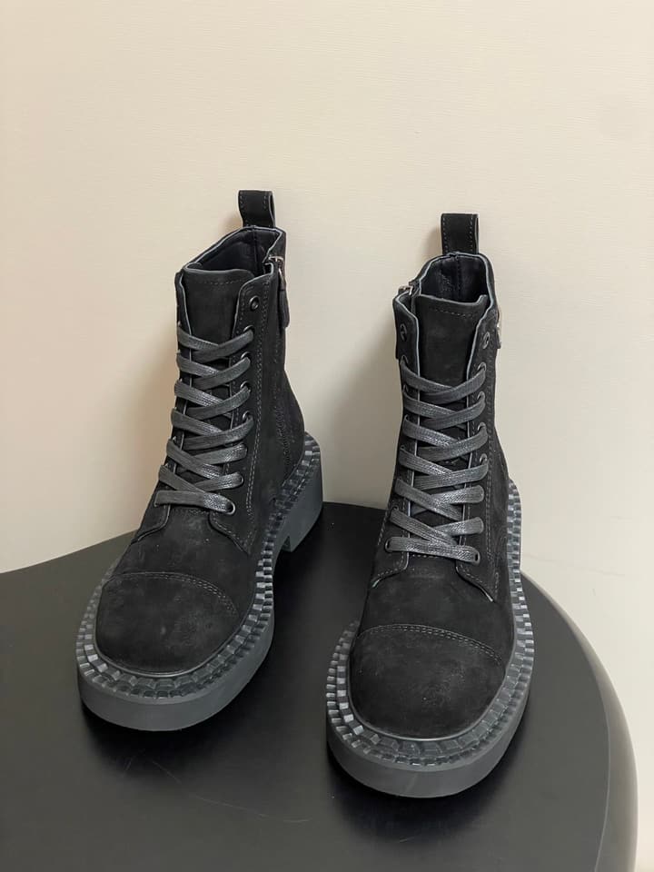 Prada Triangle Logo Combat Boots – 25SS in Black Suede